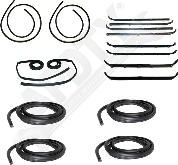 APDTY 157950 Front & Rear Belt Weatherstrip, Door Seal & Window Channel 16pc Kit