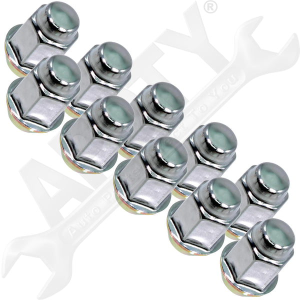 APDTY 722233 Wheel Lug Nut Set Of 10 (Thread Size 1/2-20; Dometop; 3/4 Hex)