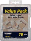 SHEET METAL SCREW STAINLESS STEEL VALUE PACK- 8 SKU'S- 79 PIECES