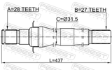 Febest 1212-TL6AT Axle Half Shaft Right 27X437X28