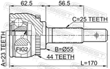 Febest 0210-QG18DEA44 Outer CV Joint 23X55X25