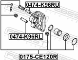 Febest 0175-CE120R Rear Brake Caliper Repair Kit (Set For Two Sides)
