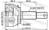 Febest 0210-T32R Outer CV Joint 26X62X29