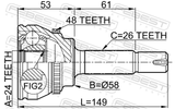 Febest 0110-055A48 Outer CV Joint 24X58X26