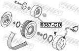 Febest 0387-GD Pulley Tensioner