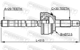 Febest 0114-KUN26 Shaft Assembly, Outer CV Joint 29X515X30