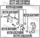 Febest 0175-UZJ100R Rear Brake Caliper Repair Kit (Set For Two Sides)