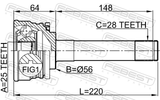 Febest 0410-013 Outer CV Joint 25X56X28