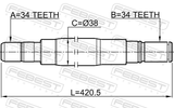 Febest 1812-MOKRH Axle Half Shaft Right 34X421X34