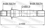 Febest 2212-SPSL Axle Half Shaft Right 28X431X28