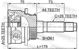 Febest 0510-B25A44 Outer CV Joint 25X61X26