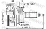 Febest 2110-TFDF Outer CV Joint 37X80.4X45