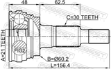 Febest 3410-PANR Outer CV Joint 21X60.2X30