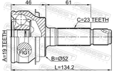 Febest 0310-RWR Outer CV Joint Rear 19X52X23