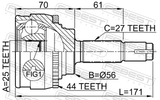Febest 0210-016A44 Outer CV Joint 25X56X27