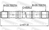 Febest 0212-MR20CVT2WD Axle Half Shaft Left 33X471.5X35