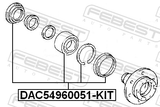 Febest DAC54960051-KIT Front Wheel Bearing Repair Kit 54X96X37X51