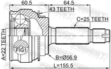 Febest 0410-CSA43 Outer CV Joint 22X56.9X25