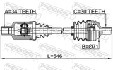 Febest 1614-221FLH Front CV Axle Shaft Left 34X546X30