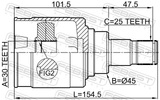 Febest 6511-002 Inner CV Joint Right 30X45X25