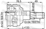 Febest 1111-NEX Inner CV Joint 22X35X34