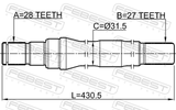 Febest 1212-IX35D3AT6 Axle Half Shaft Right 27X430X28