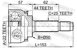 Febest 0410-004A44 Outer CV Joint 22X50X25
