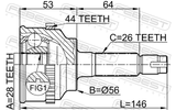 Febest 0510-034A44 Outer CV Joint 28X56X26