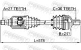 Febest 1614-221FRH Front CV Axle Shaft Right 27X578X30