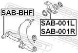 Febest SAB-001R Rear Bushing, Front Right Control Arm (Hydro)