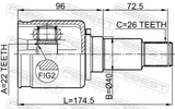 Febest 0711-GVJBRH Inner CV Joint Right 22X40X26