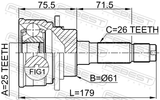 Febest 0510-B25 Outer CV Joint 25X61X26