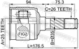 Febest 0511-B25RH Inner CV Joint Right 25X35X26