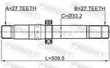 Febest 1612-222 Axle Half Shaft Left 27X510X27