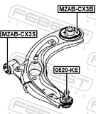 Febest MZAB-CX3S Front Bushing, Front Control Arm