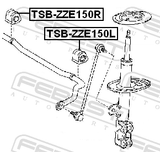 Febest TSB-ZZE150L Front Stabilizer Bar Bush Left D22.2