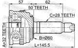 Febest 0310-022A50 Outer CV Joint 32X60X28