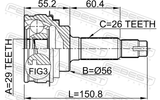 Febest 0110-008 Outer CV Joint 29X56X26