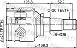 Febest 0111-NHW20RH Inner CV Joint Right 23X35X20
