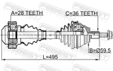 Febest 2314-ADFLH Front CV Axle Shaft Left 518X36