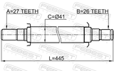 Febest 2212-SP2WDAT Axle Half Shaft Right 27X445X26