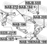 Febest NAB-194 Bushing, Rear Upper Control Arm