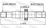 Febest 1612-205 Axle Half Shaft Left 24X478X27