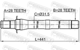 Febest 1212-IX35MT6 Axle Half Shaft Right 28X441X28