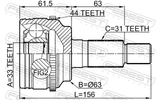 Febest 0510-ERA44 Outer CV Joint 33X63X31