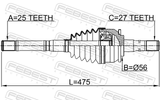 Febest 2214-K2500 Shaft Assembly, Outer CV Joint 25X476X27