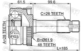 Febest 1610-463A48 Outer CV Joint 28X61.9X26