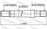 Febest 1812-A17DTRH Axle Half Shaft Right 25X444X34