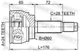 Febest 1410-REXIIAWD Outer CV Joint 24X60X28