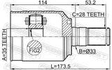 Febest 1211-LX2LH Inner CV Joint Left 35X33X28